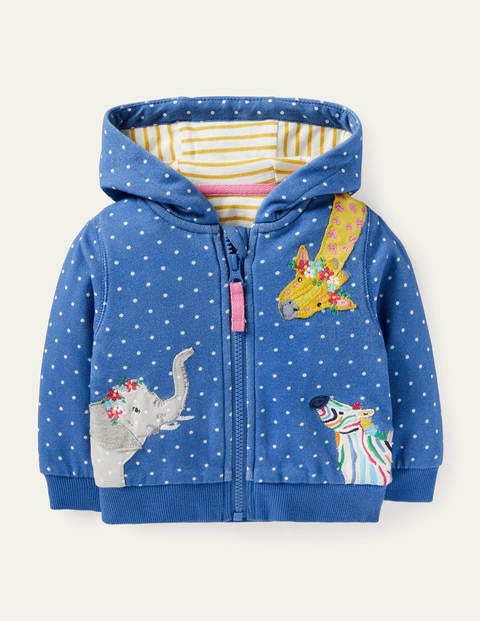 Appliqué Zip-up Hoodie - Elizabethan Blue Jungle Appliqué Zip-up Hoodie - Elizabethan Blue Jungle