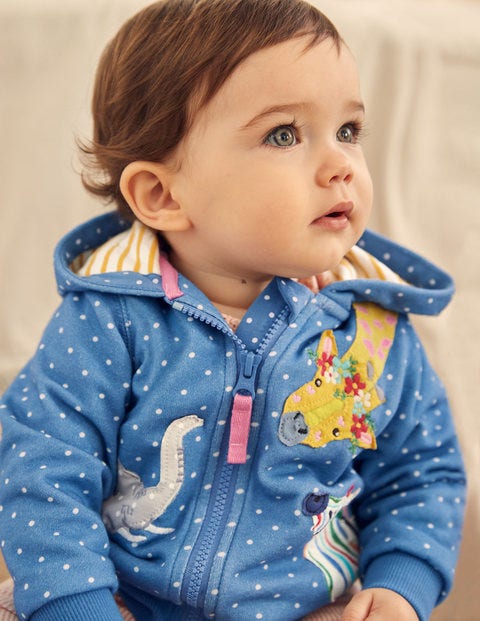 Appliqué Zip-up Hoodie - Elizabethan Blue Jungle Appliqué Zip-up Hoodie - Elizabethan Blue Jungle