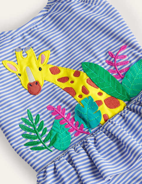 Badeanzug mit gerüschter Taille - Golfblau/Naturweiß, Giraffe Badeanzug mit gerüschter Taille - Golfblau/Naturweiß, Giraffe