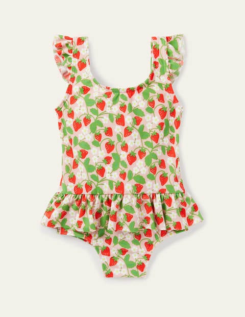 Frill Waist Swimsuit - Boto Pink Ditsy Strawberry Frill Waist Swimsuit - Boto Pink Ditsy Strawberry