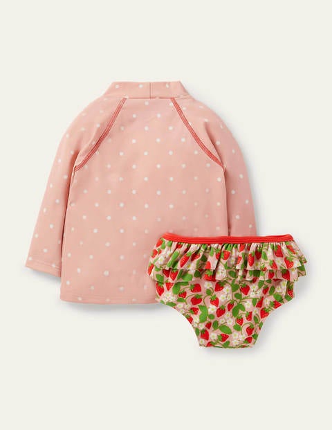 Badeset mit USF-Langarmshirt - Delfinrosa, Filigranes Erdbeermuster Badeset mit USF-Langarmshirt - Delfinrosa, Filigranes Erdbeermuster