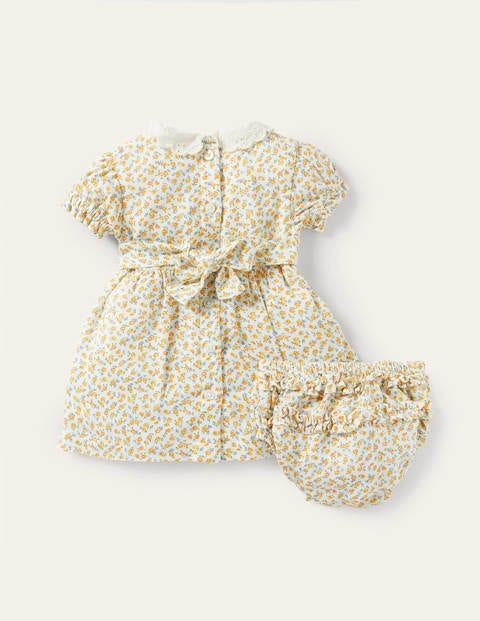 Bunny Appliqué Collar Dress - Sweetcorn Yellow Roses Bunny Appliqué Collar Dress - Sweetcorn Yellow Roses