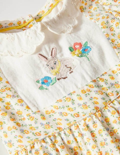 Bunny Appliqué Collar Dress - Sweetcorn Yellow Roses Bunny Appliqué Collar Dress - Sweetcorn Yellow Roses