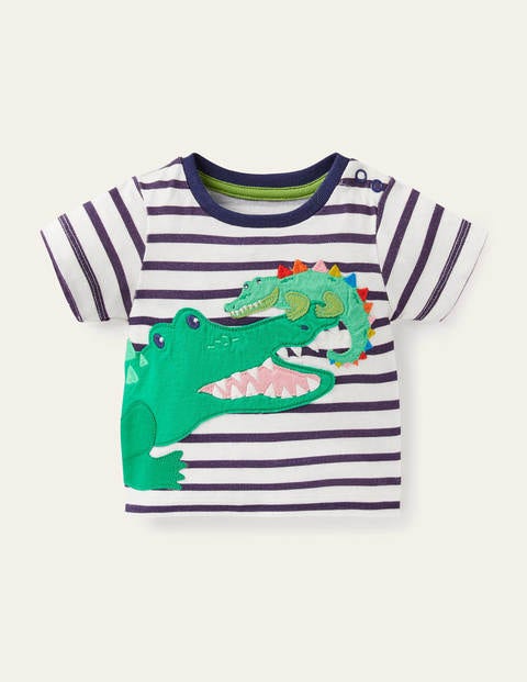 T-Shirt mit Tierapplikationen - Naturweiß/Segelblau, Krokodil T-Shirt mit Tierapplikationen - Naturweiß/Segelblau, Krokodil