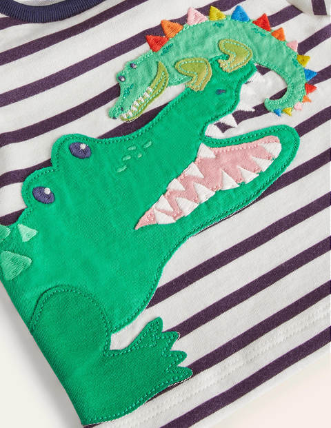 T-Shirt mit Tierapplikationen - Naturweiß/Segelblau, Krokodil T-Shirt mit Tierapplikationen - Naturweiß/Segelblau, Krokodil