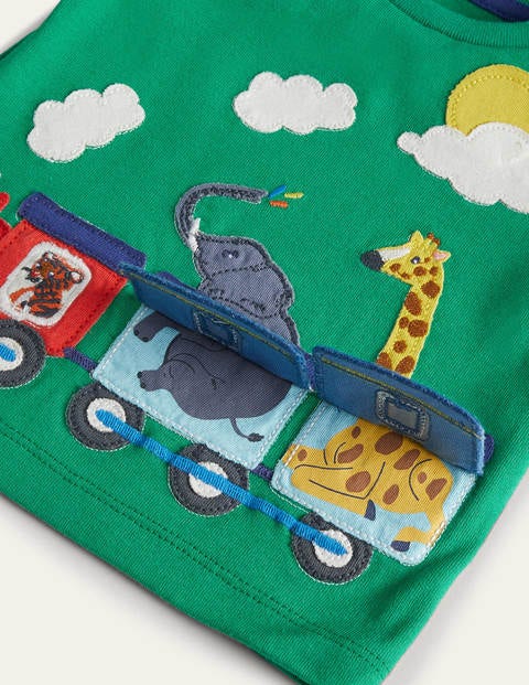 Lift-the-Flap T-shirt - Sapling Green Trains Lift-the-Flap T-shirt - Sapling Green Trains