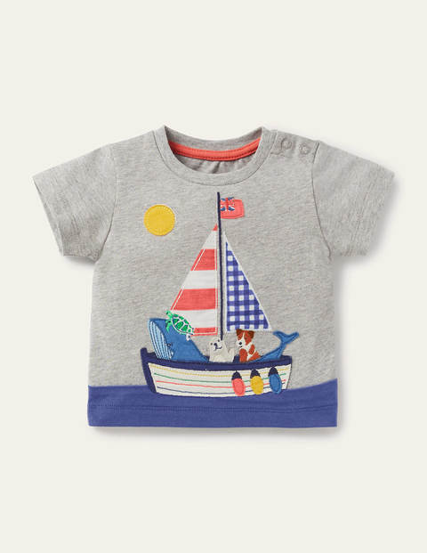 Patchwork Appliqué T-shirt - Grey Marl Boat Patchwork Appliqué T-shirt - Grey Marl Boat