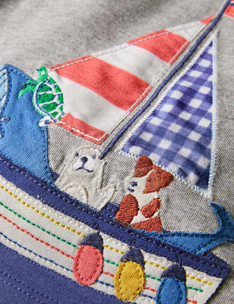 Patchwork Appliqué T-shirt - Grey Marl Boat Patchwork Appliqué T-shirt - Grey Marl Boat