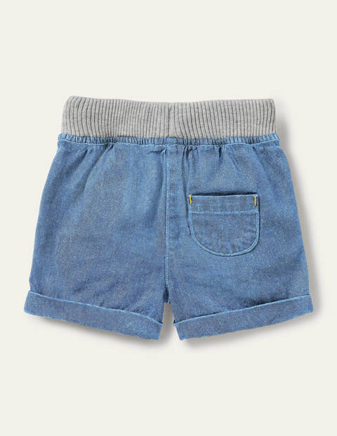 Short tissé à taille côtelée - Chambray moyen Short tissé à taille côtelée - Chambray moyen