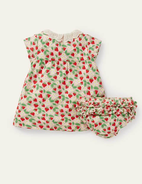 Jerseykleid mit Lochstickerei am Kragen - Delfinrosa, Filigranes Erdbeermuster Jerseykleid mit Lochstickerei am Kragen - Delfinrosa, Filigranes Erdbeermuster