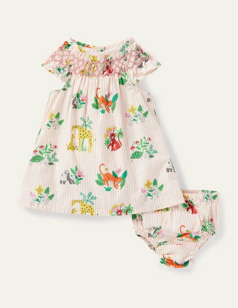 Smocked Dress - Boto Pink Jungle Friends Smocked Dress - Boto Pink Jungle Friends