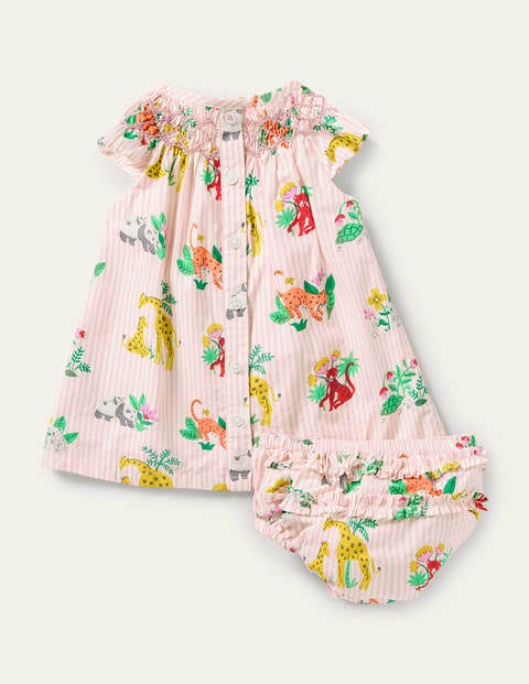 Smocked Dress - Boto Pink Jungle Friends Smocked Dress - Boto Pink Jungle Friends