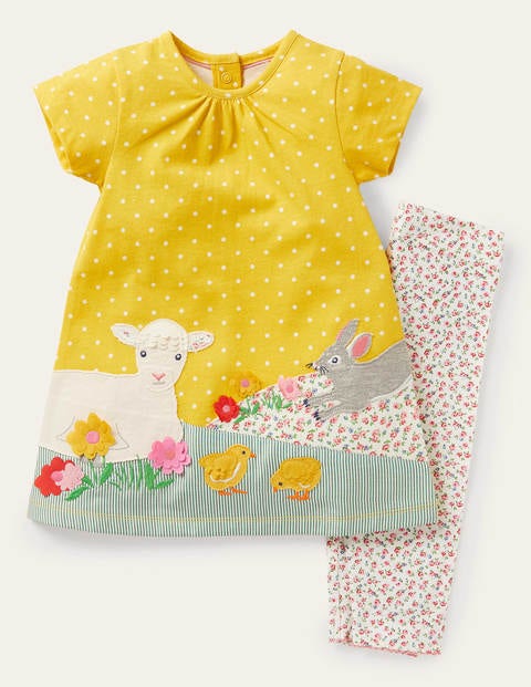 Appliqué Dress & Leggings Set - Sweetcorn Yellow Lamb Appliqué Dress & Leggings Set - Sweetcorn Yellow Lamb