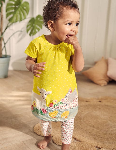 Appliqué Dress & Leggings Set - Sweetcorn Yellow Lamb Appliqué Dress & Leggings Set - Sweetcorn Yellow Lamb