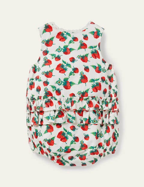 Gewebter Einteiler mit Rüschen - Naturweiß, Vintage-Erdbeeren Gewebter Einteiler mit Rüschen - Naturweiß, Vintage-Erdbeeren
