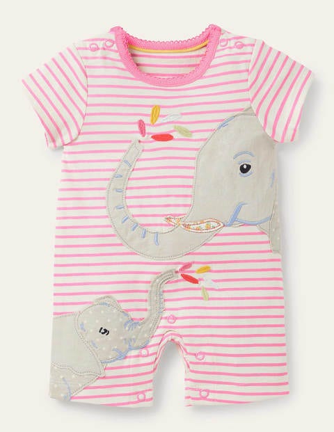 Jersey Appliqué Romper - Ivory/Blossom Pink Elephants Jersey Appliqué Romper - Ivory/Blossom Pink Elephants