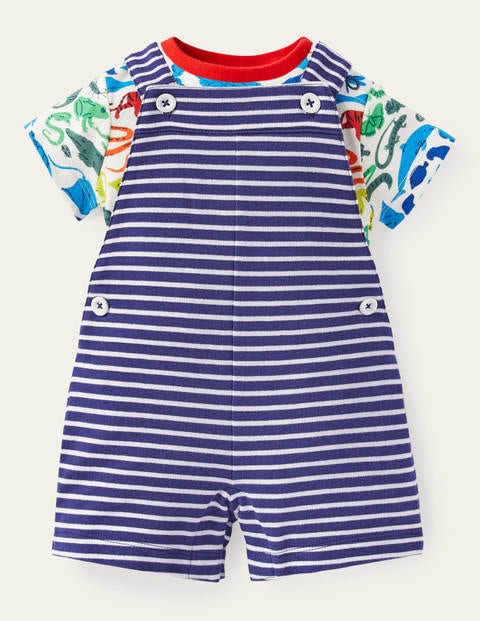 Summer Jersey Overalls Set - Ivory/Starboard Blue Jungle Summer Jersey Overalls Set - Ivory/Starboard Blue Jungle