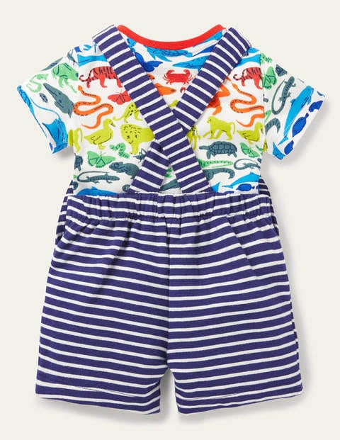 Summer Jersey Overalls Set - Ivory/Starboard Blue Jungle Summer Jersey Overalls Set - Ivory/Starboard Blue Jungle