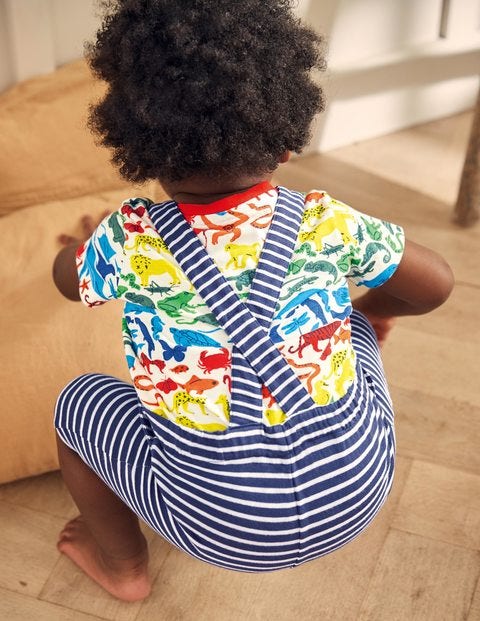 Summer Jersey Overalls Set - Ivory/Starboard Blue Jungle Summer Jersey Overalls Set - Ivory/Starboard Blue Jungle
