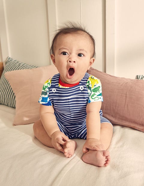 Summer Jersey Overalls Set - Ivory/Starboard Blue Jungle Summer Jersey Overalls Set - Ivory/Starboard Blue Jungle