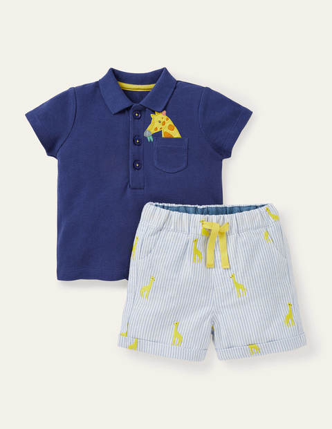 Vacation Appliqué Short Set - Elizabethan Blue Giraffe Vacation Appliqué Short Set - Elizabethan Blue Giraffe