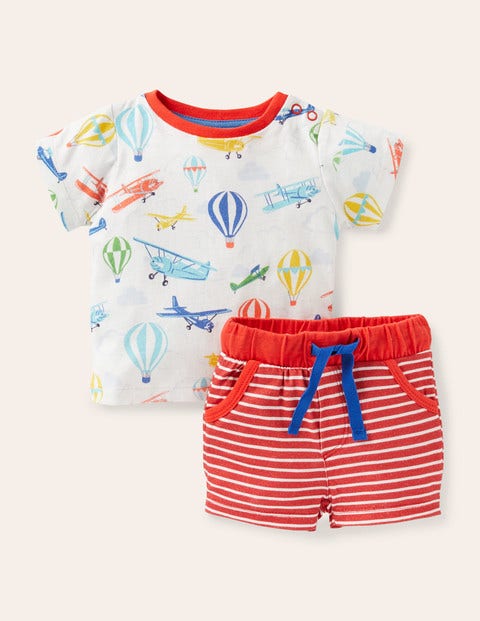 Vacation Appliqué Short Set - Ivory Vintage Planes Vacation Appliqué Short Set - Ivory Vintage Planes