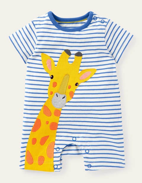 Short Jersey Romper - Ivory/Elizabethan Blue Giraffe Short Jersey Romper - Ivory/Elizabethan Blue Giraffe