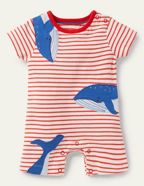 Short Jersey Romper - Ivory/Strawberry Tart Whales Short Jersey Romper - Ivory/Strawberry Tart Whales