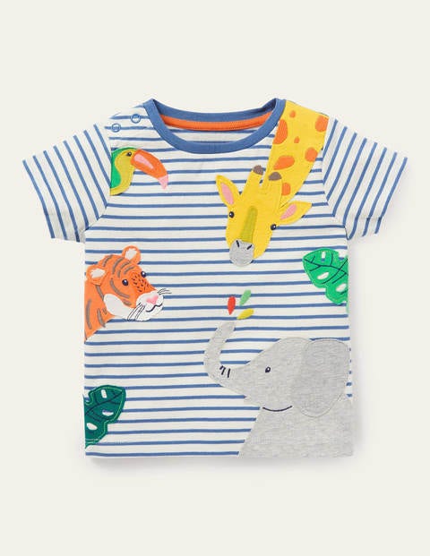 Peeking Animals Stripy T-shirt - Ivory/Elizabethan Blue Jungle Peeking Animals Stripy T-shirt - Ivory/Elizabethan Blue Jungle
