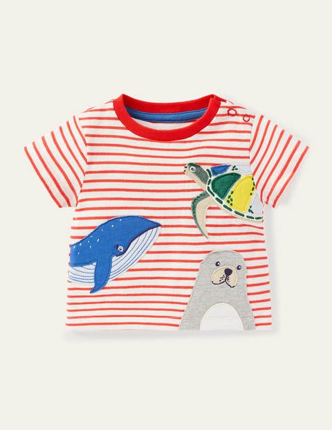 Peeking Animals Stripy T-shirt - Ivory/Red Under the Sea Peeking Animals Stripy T-shirt - Ivory/Red Under the Sea