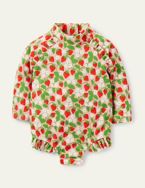 Maillot de bain volanté à manches longues - Motif Ditsy Strawberries rose boto Maillot de bain volanté à manches longues - Motif Ditsy Strawberries rose boto