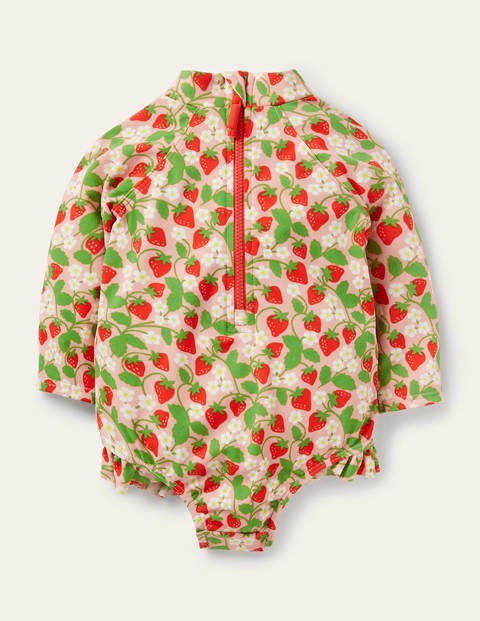 Maillot de bain volanté à manches longues - Motif Ditsy Strawberries rose boto Maillot de bain volanté à manches longues - Motif Ditsy Strawberries rose boto