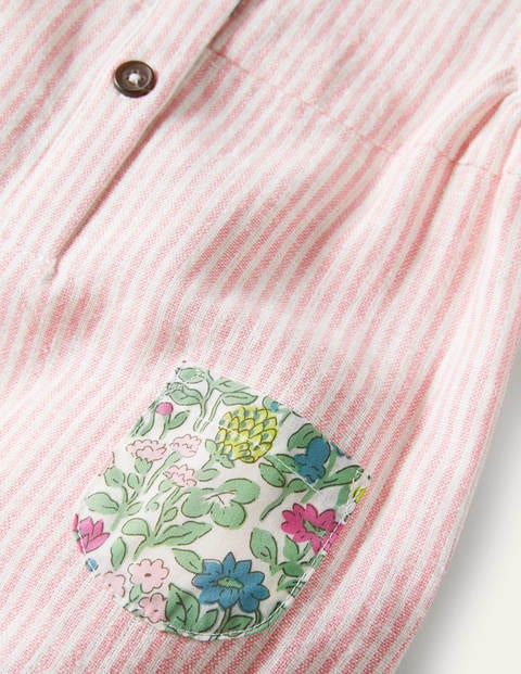 Contrast Pocket Woven Romper - Pink Lemonade Ticking Contrast Pocket Woven Romper - Pink Lemonade Ticking