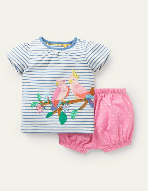 Pumpshorts-Spielset aus Jersey mit Applikation - Pflaumenblütenrosa, Vögel Pumpshorts-Spielset aus Jersey mit Applikation - Pflaumenblütenrosa, Vögel