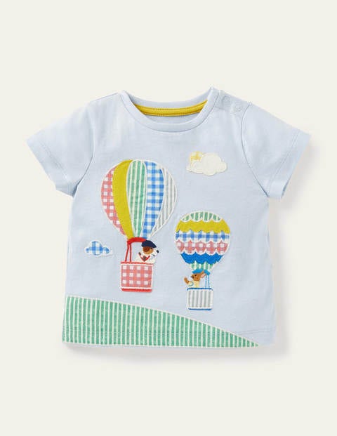 Patchwork-T-Shirt mit Ballonszene - Provence-Blau, Heißluftballone Patchwork-T-Shirt mit Ballonszene - Provence-Blau, Heißluftballone