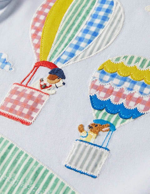 Patchwork-T-Shirt mit Ballonszene - Provence-Blau, Heißluftballone Patchwork-T-Shirt mit Ballonszene - Provence-Blau, Heißluftballone