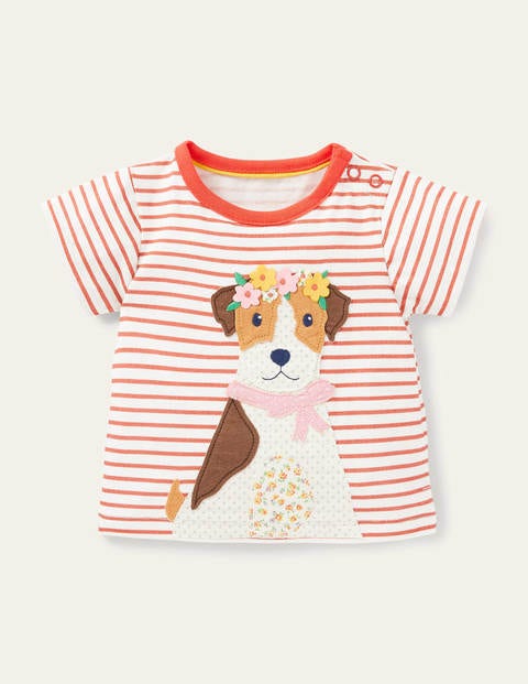 Sprout Appliqué Stripe T-shirt - Ivory/Guava Orange Sprout Sprout Appliqué Stripe T-shirt - Ivory/Guava Orange Sprout