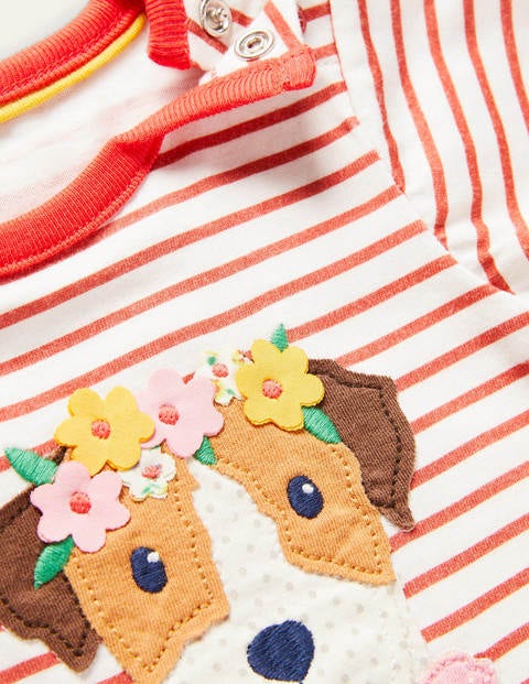Sprout Appliqué Stripe T-shirt - Ivory/Guava Orange Sprout Sprout Appliqué Stripe T-shirt - Ivory/Guava Orange Sprout