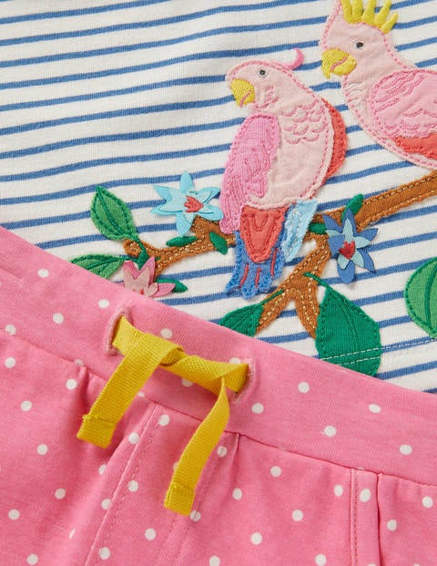 Jerseyshorts mit Applikation im Set - Naturweiß/Elisabethanisches Blau, Vögel Jerseyshorts mit Applikation im Set - Naturweiß/Elisabethanisches Blau, Vögel