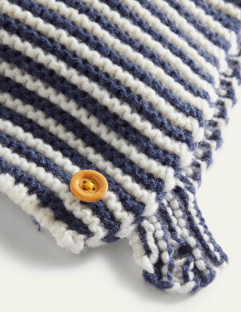 Knitted Bonnet - Ivory/Starboard Blue