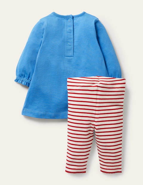 Kleid-Set mit großer Applikation - Helles Glockenblumenblau, Krippenszene Kleid-Set mit großer Applikation - Helles Glockenblumenblau, Krippenszene