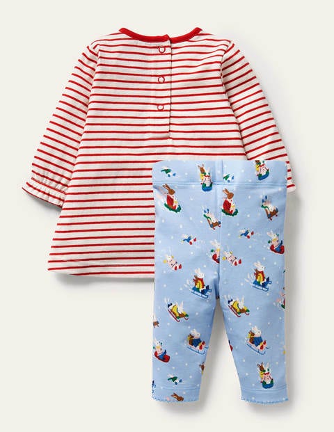 Kleid-Set mit großer Applikation - Himmelblau, Schneehäschen Kleid-Set mit großer Applikation - Himmelblau, Schneehäschen