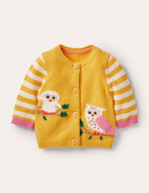Animal Logo Cardigan - Honeycomb Yellow Owls