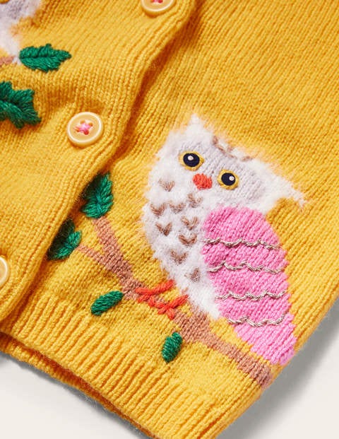 Cardigan mit Tiermotiv - Honiggelb, Eulen Cardigan mit Tiermotiv - Honiggelb, Eulen