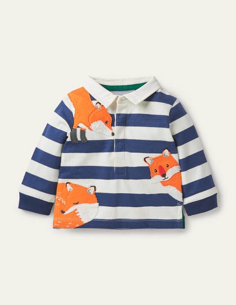 Peeking-in Fox Rugby T-Shirt - Ivory/Starboard Blue Foxes Peeking-in Fox Rugby T-Shirt - Ivory/Starboard Blue Foxes