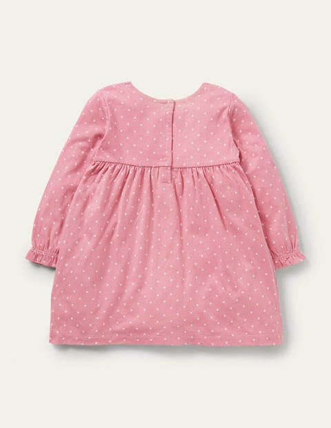 Getupftes Jerseykleid mit Applikation - Kirschblütenrosa, Eulen Getupftes Jerseykleid mit Applikation - Kirschblütenrosa, Eulen