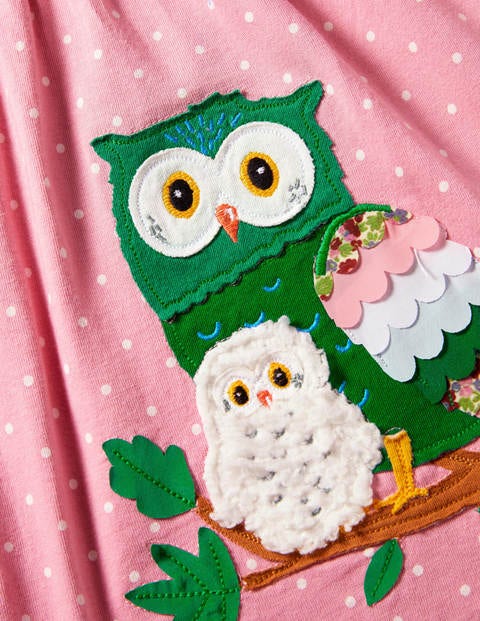 Getupftes Jerseykleid mit Applikation - Kirschblütenrosa, Eulen Getupftes Jerseykleid mit Applikation - Kirschblütenrosa, Eulen