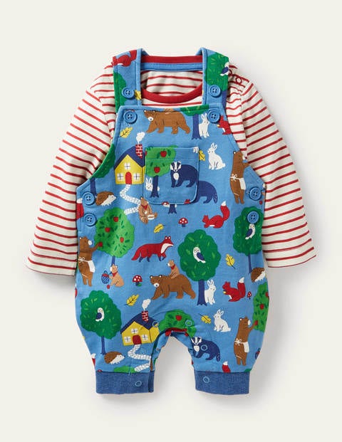 Printed Jersey Dungaree Set - Elizabethan Blue Bears Printed Jersey Dungaree Set - Elizabethan Blue Bears