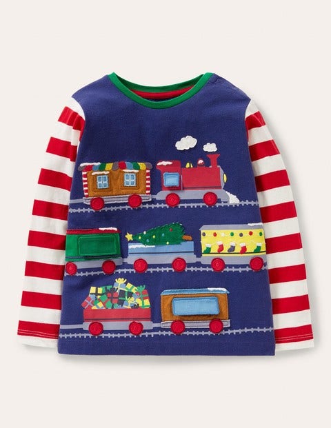 Festive Lift-The-Flap T-Shirt - Starboard Blue Train Festive Lift-The-Flap T-Shirt - Starboard Blue Train