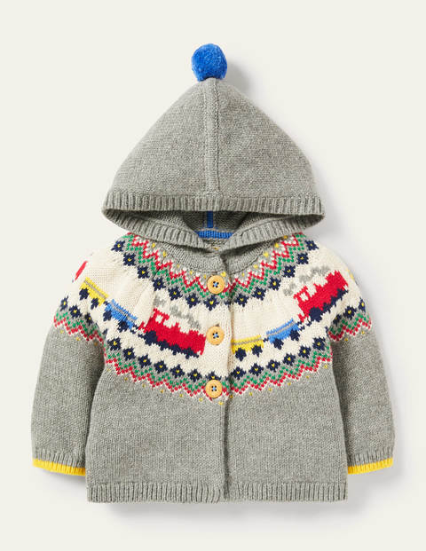 Fair Isle Knitted Jacket - Grey Marl Trains Fair Isle Knitted Jacket - Grey Marl Trains